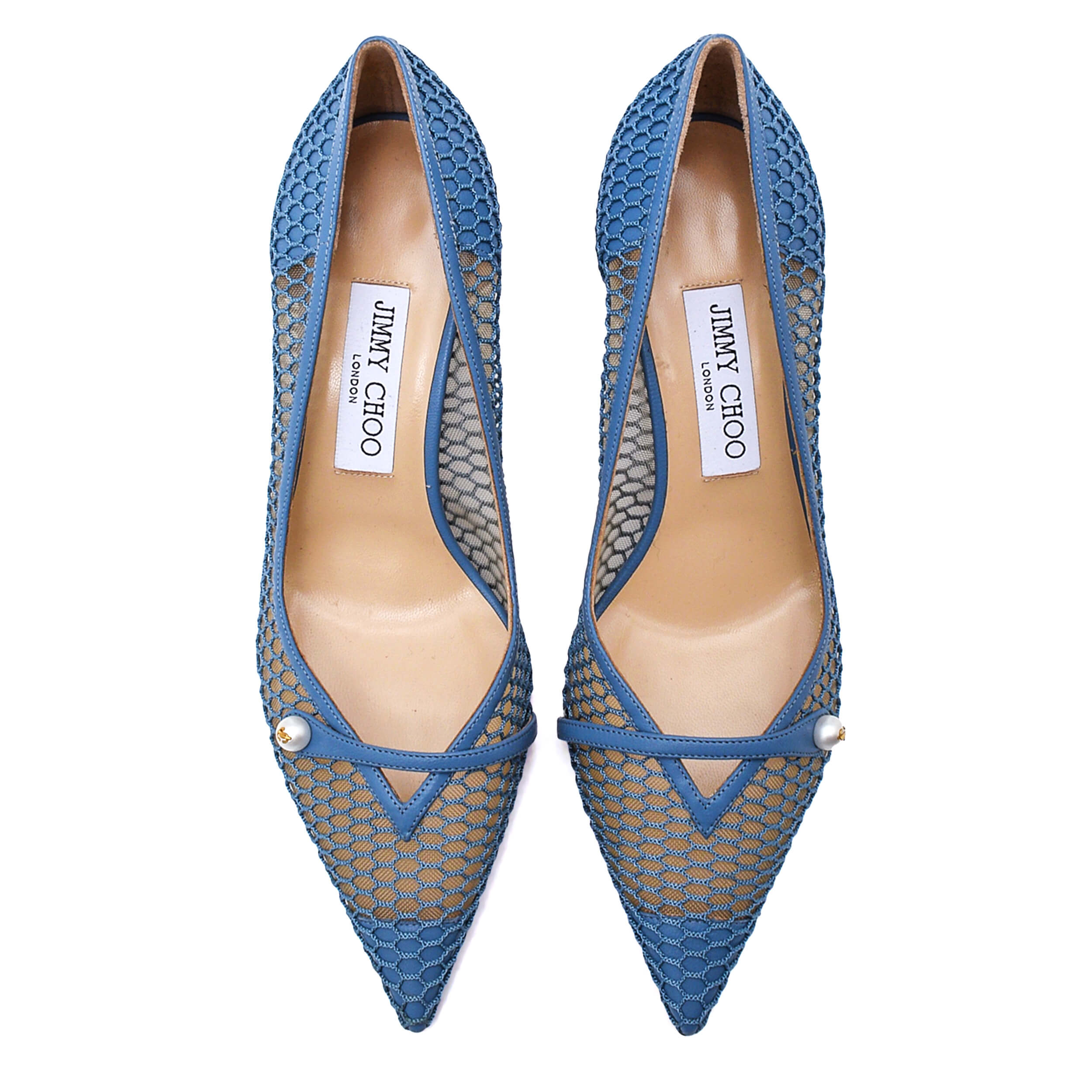 Jimmy Choo - Smoky Blue Rosalia Fishnet Mesh 65MM Pumps / 38